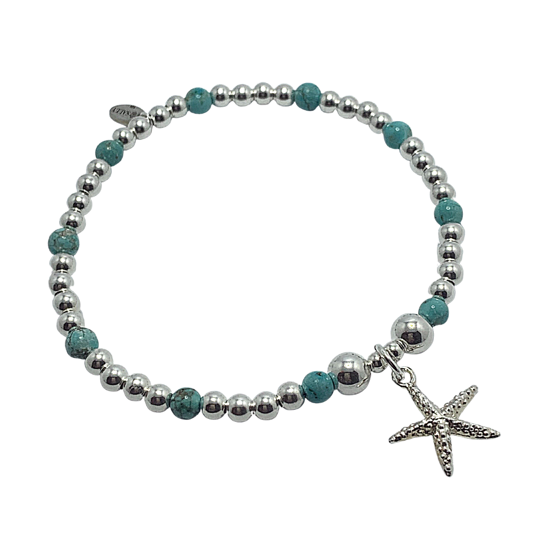 Silver and Turquoise Starfish Bracelet