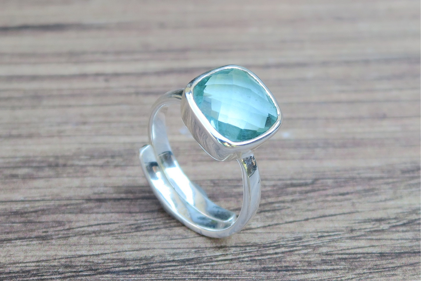 Marine Quartz Solid Silver Ring