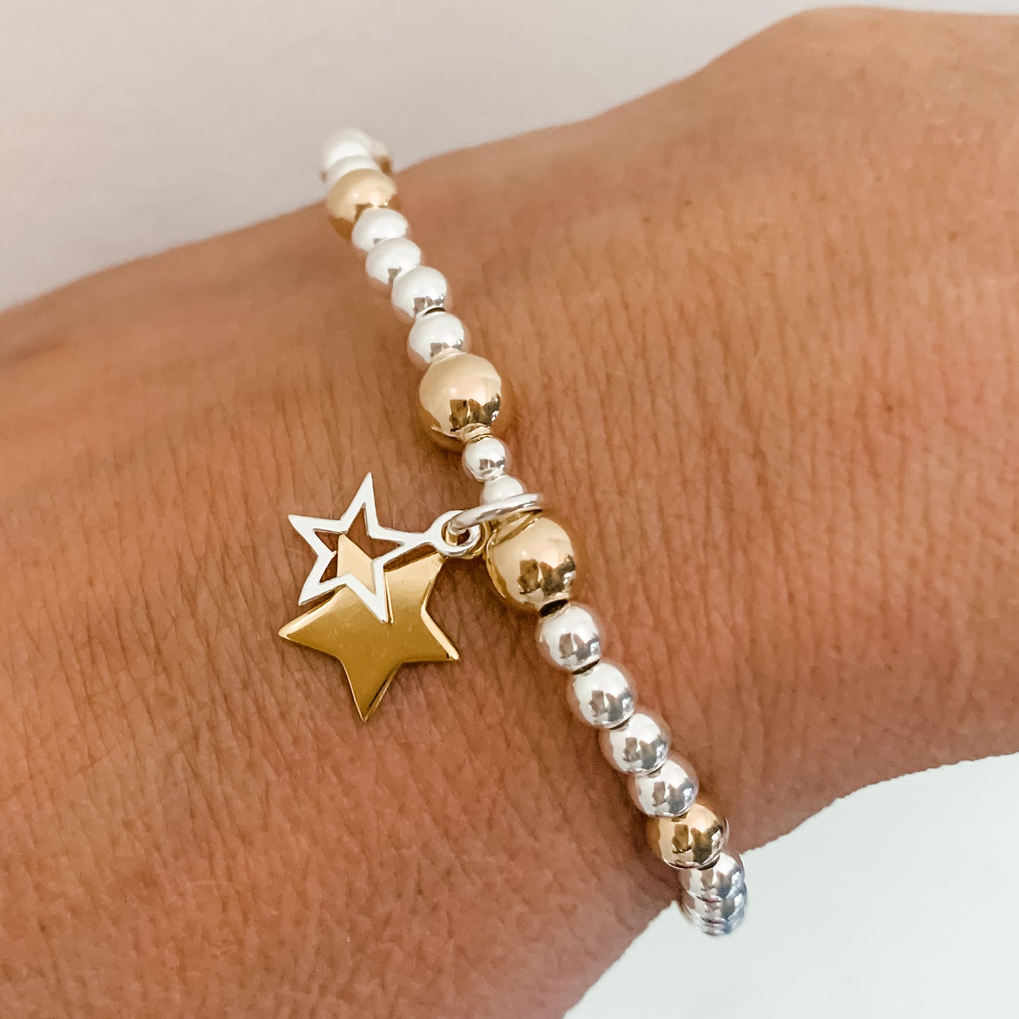 24kt Gold Double Star and Silver Bracelet