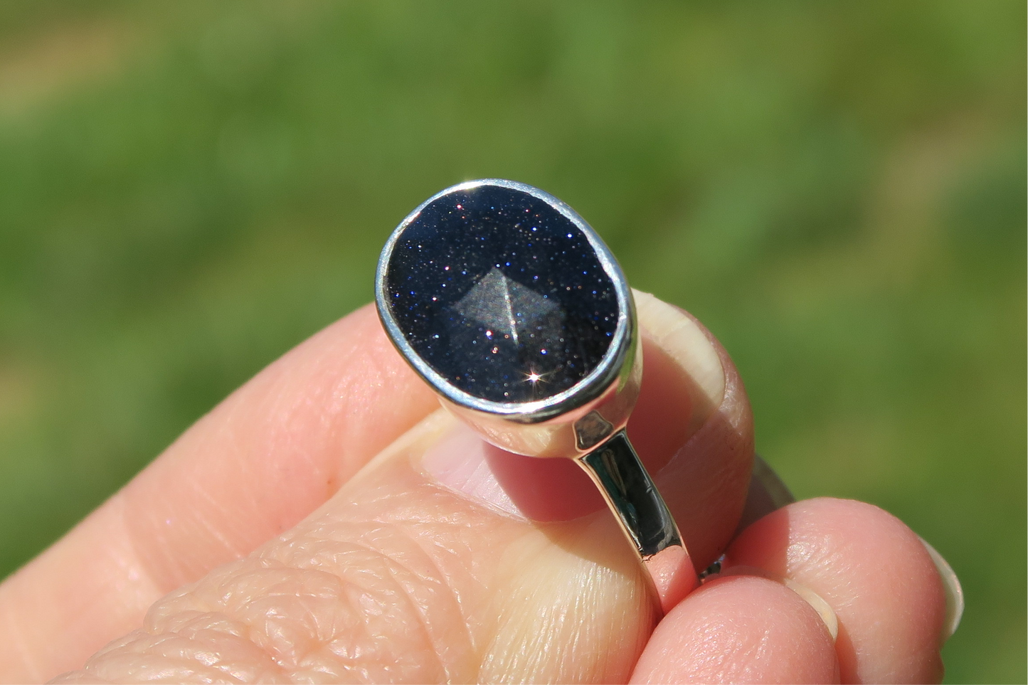 Blue Goldstone Silver Ring