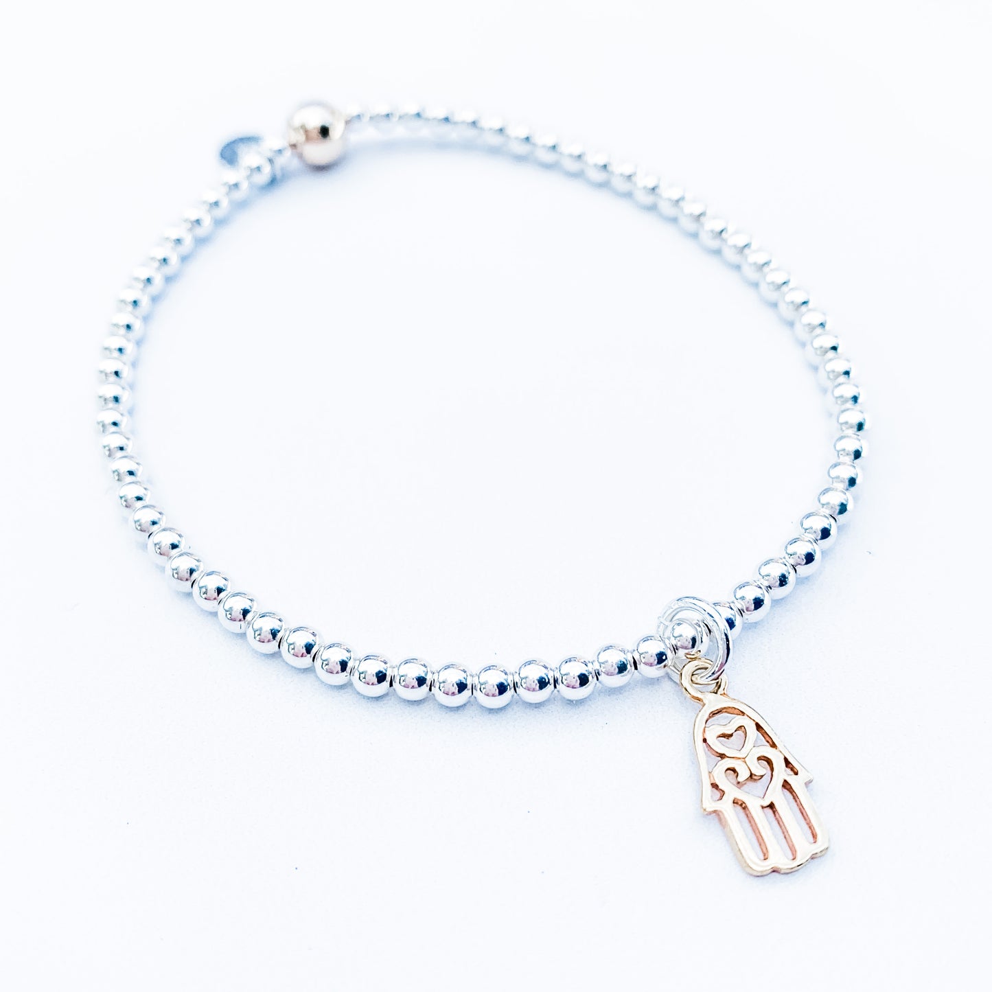 Mini Silver and 24kt Gold Hand of Fatima Bracelet