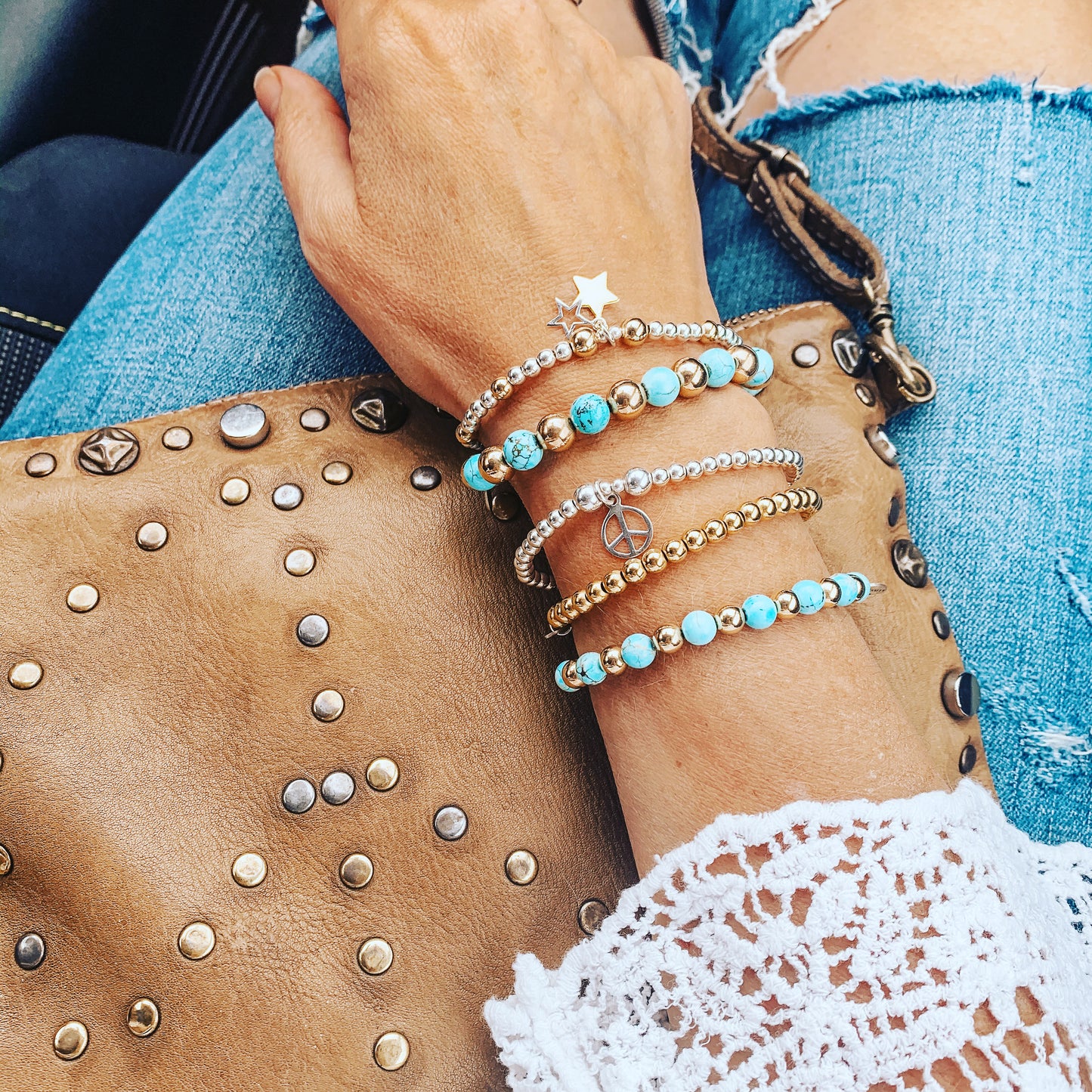 Large 14kt Gold and Turquoise Bead Bracelet