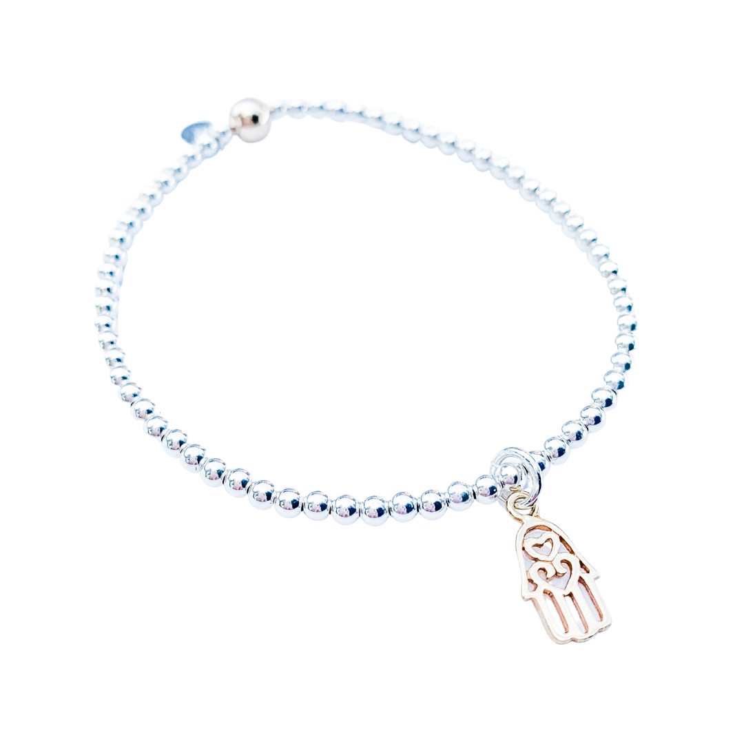 Mini Silver and 24kt Gold Hand of Fatima Bracelet