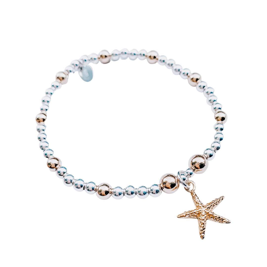 14kt Gold and 24kt Gold Silver Starfish Bracelet