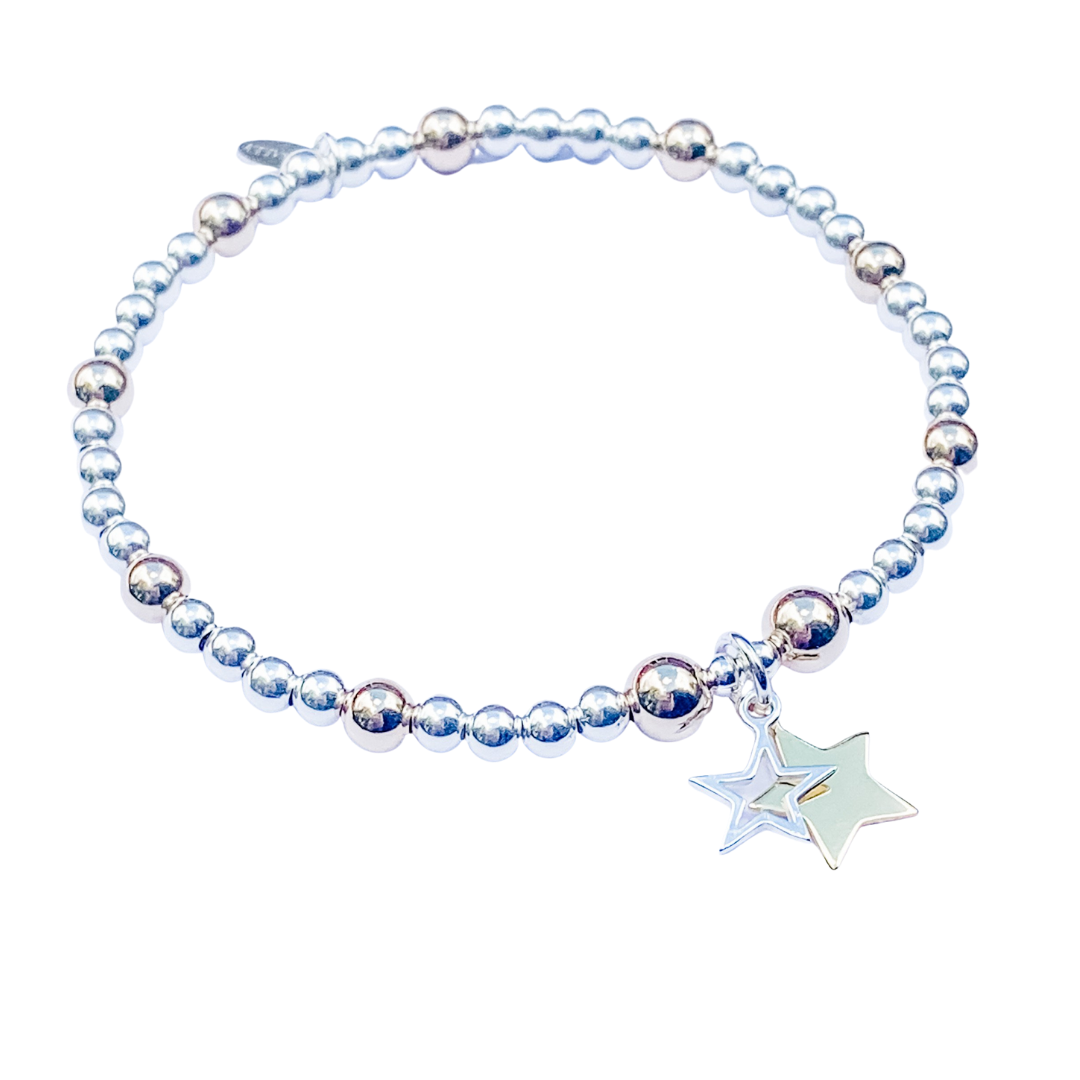24kt Gold Double Star and Silver Bracelet