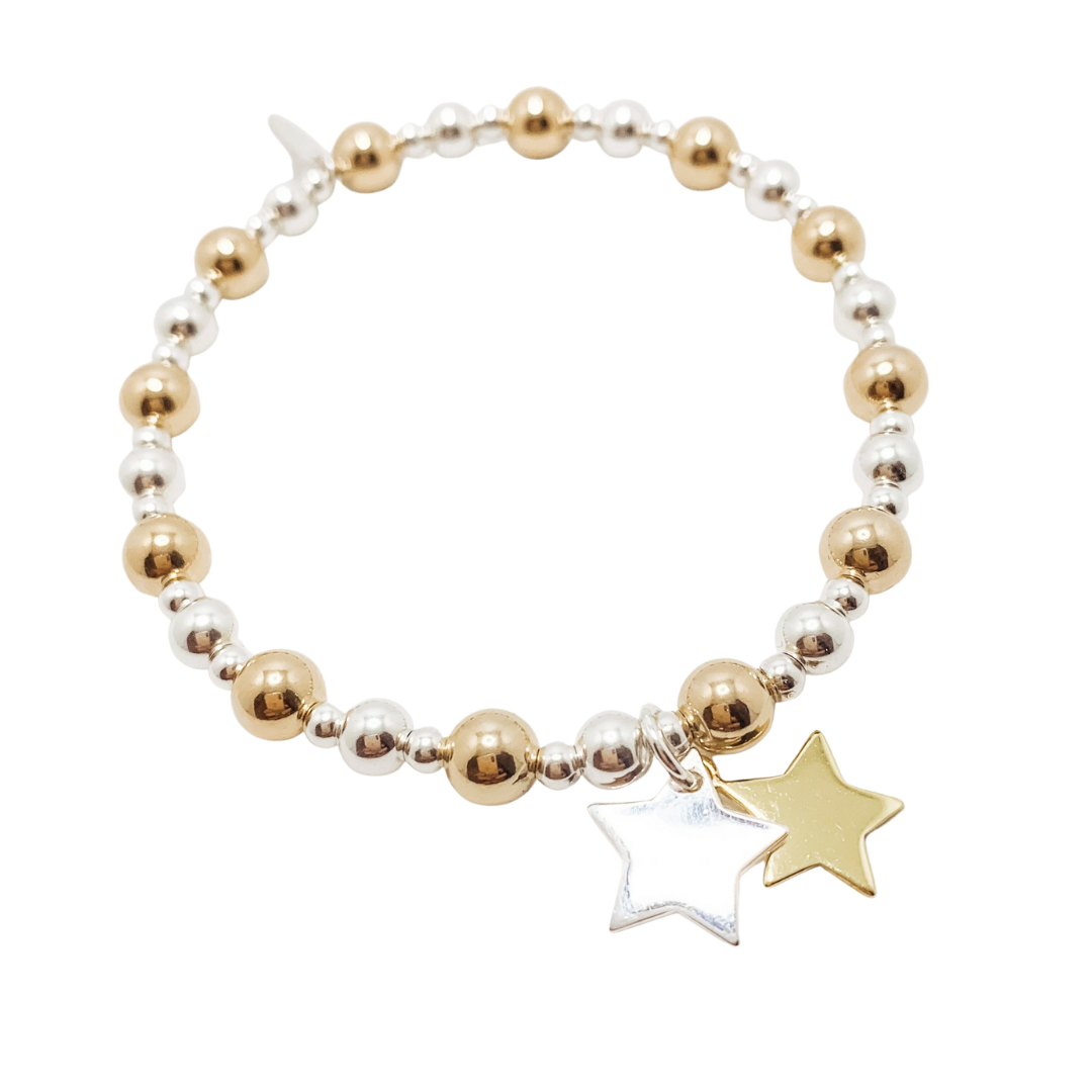 Luxury 24kt Gold and Solid Silver Double Star Bracelet