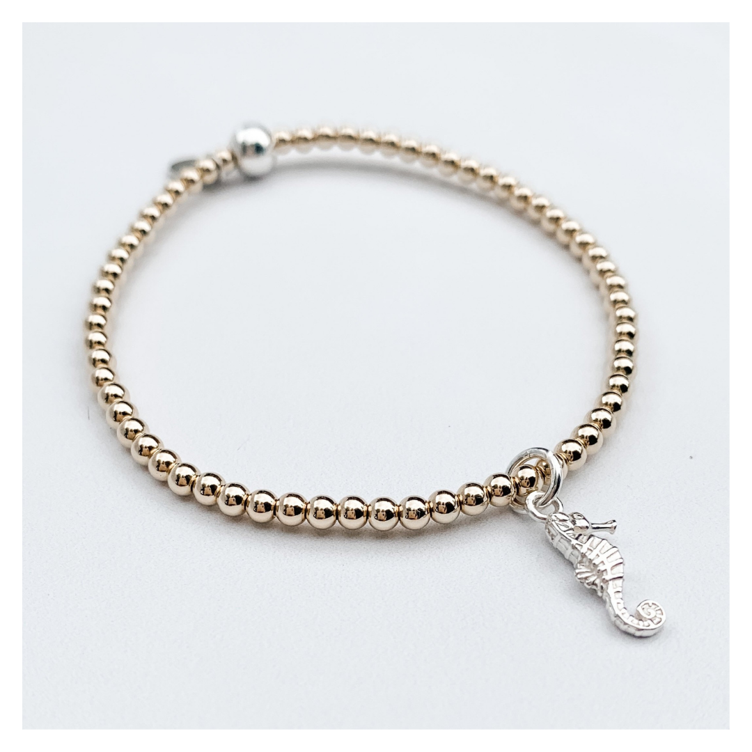 Mini 14kt Gold and Silver Seahorse Bracelet