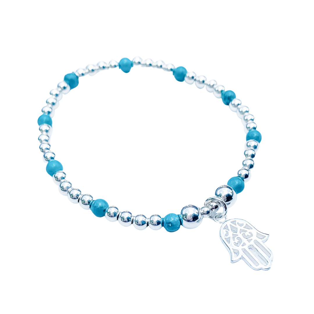Turquoise and Sterling Silver Hand of Fatima Bracelet