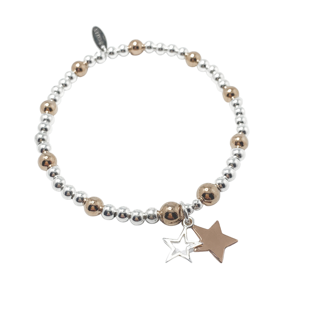 14kt Rose Gold and Sterling Silver Double Star Bracelet