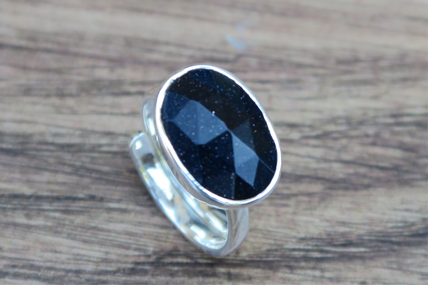 Blue Goldstone Silver Ring
