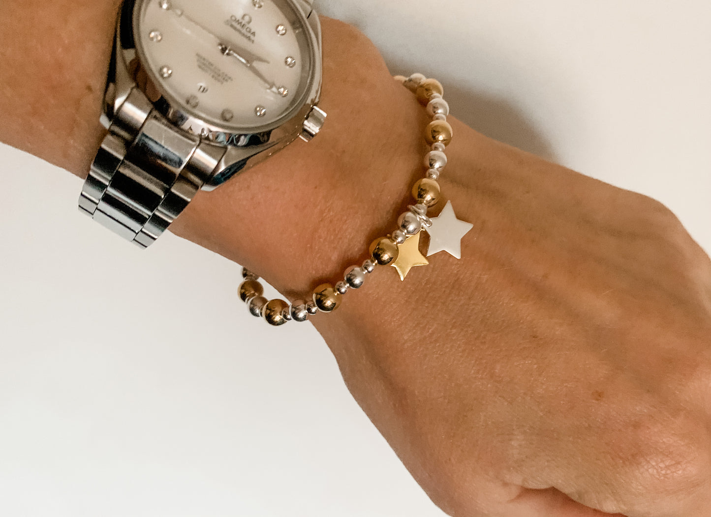 Luxury 24kt Gold and Solid Silver Double Star Bracelet