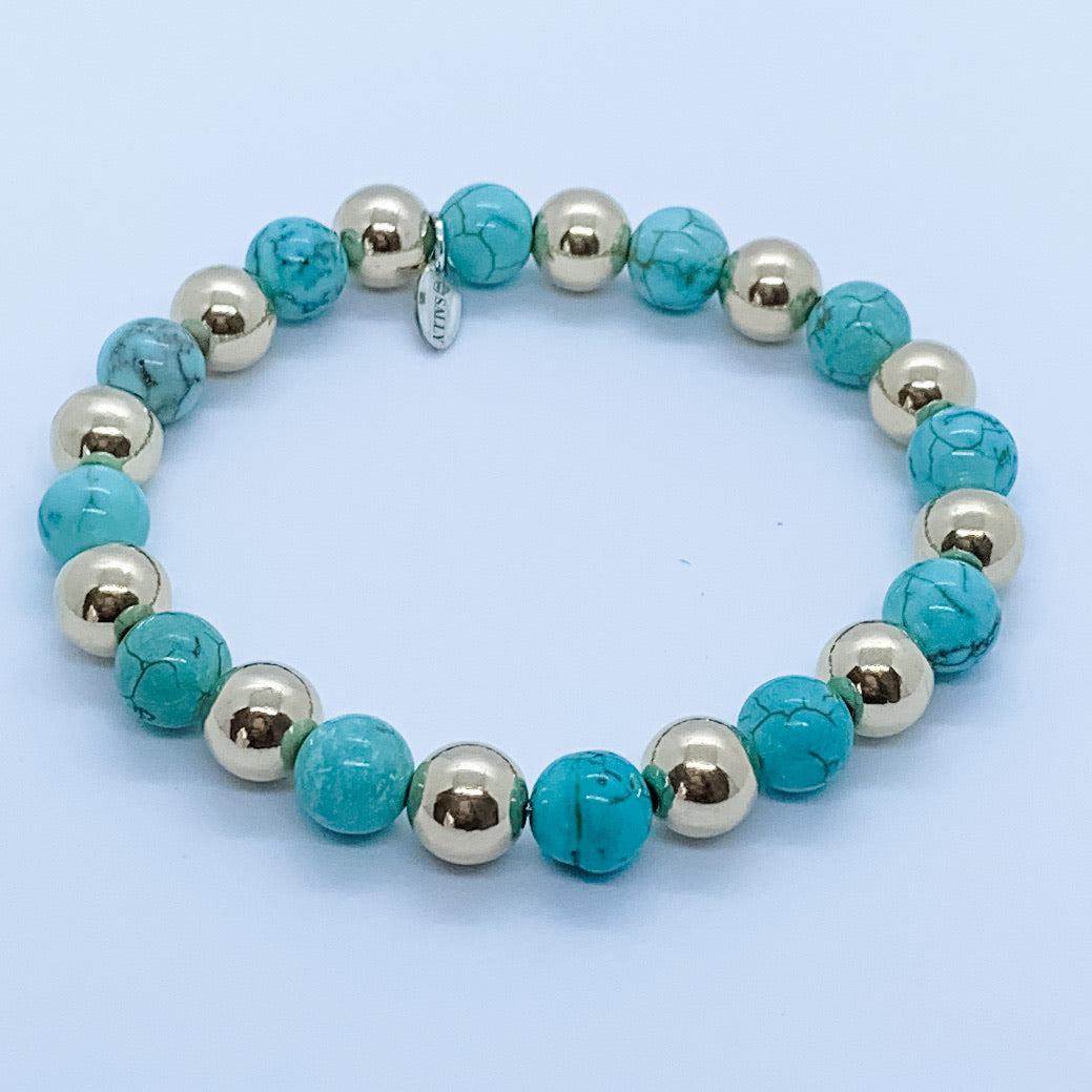 Large 14kt Gold and Turquoise Bead Bracelet