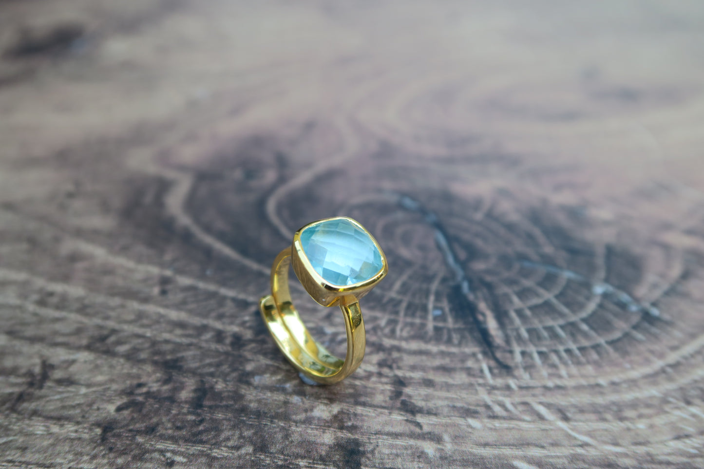 Marine Quartz Gold Ring