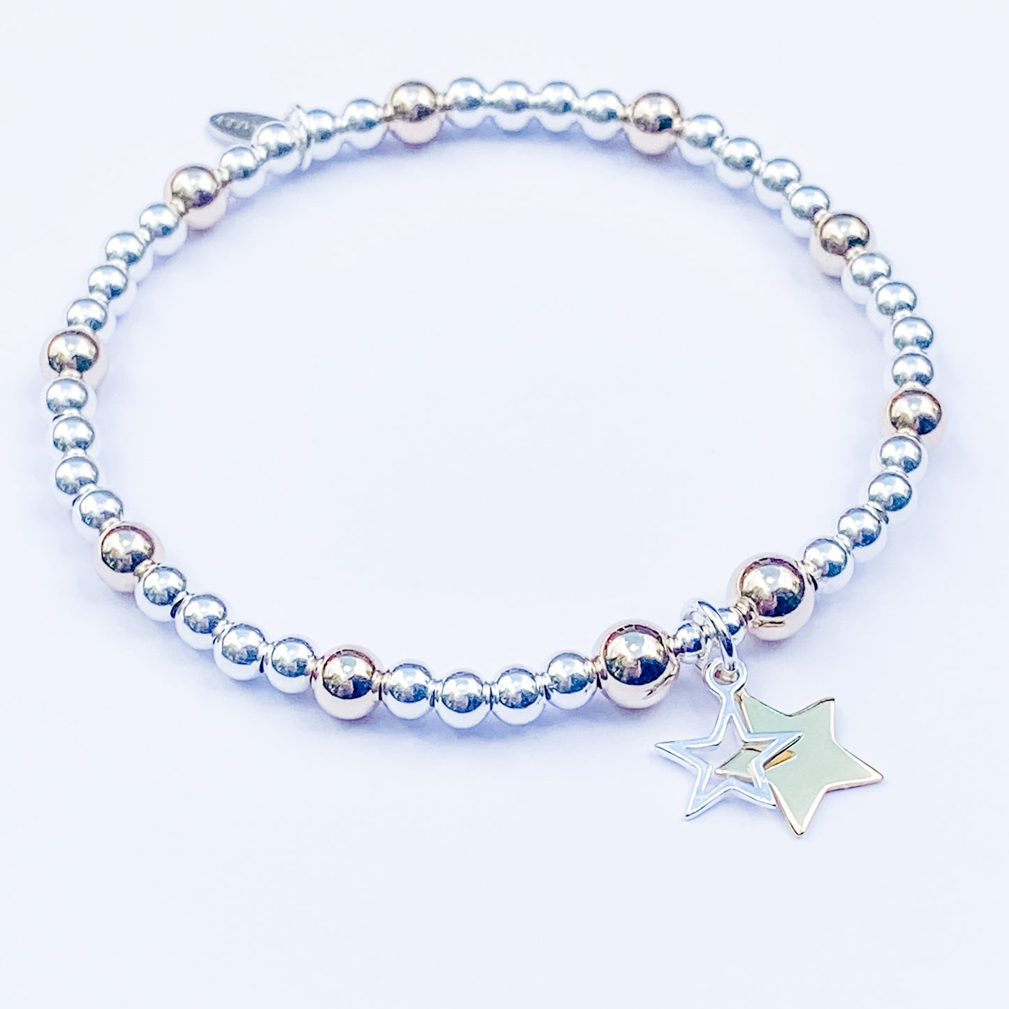 24kt Gold Double Star and Silver Bracelet