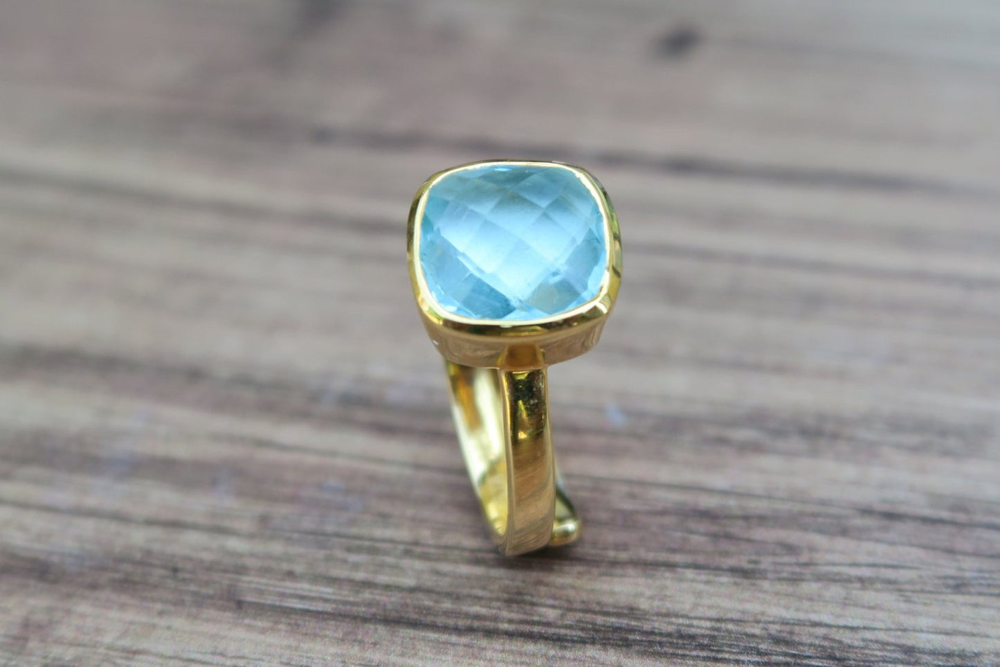 Marine Quartz Gold Ring