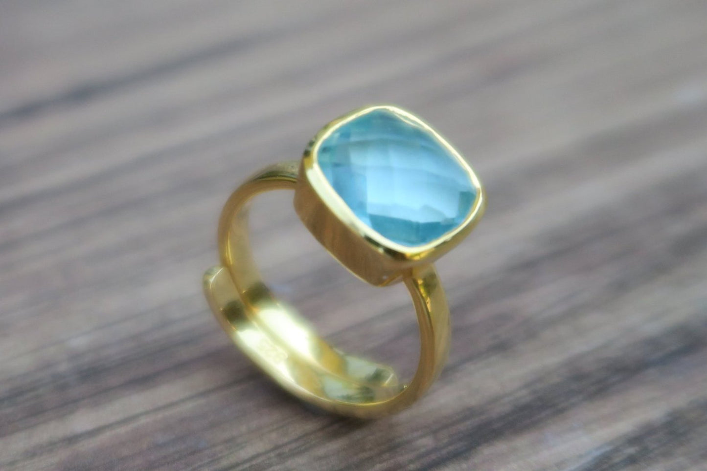 Marine Quartz Gold Ring