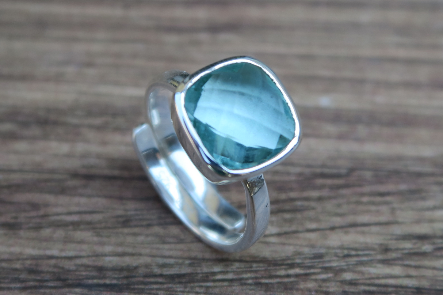 Marine Quartz Solid Silver Ring